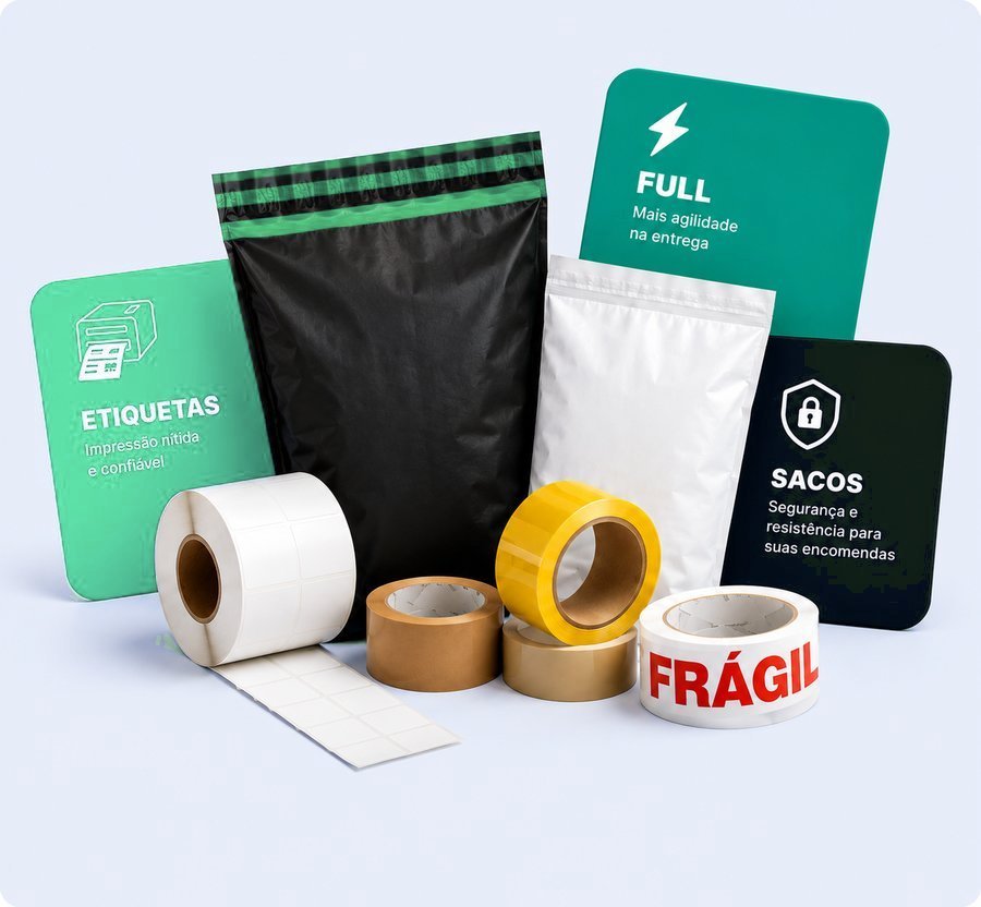 Etiquetas, envelopes Full e sacos de segurança prontos pra despachar